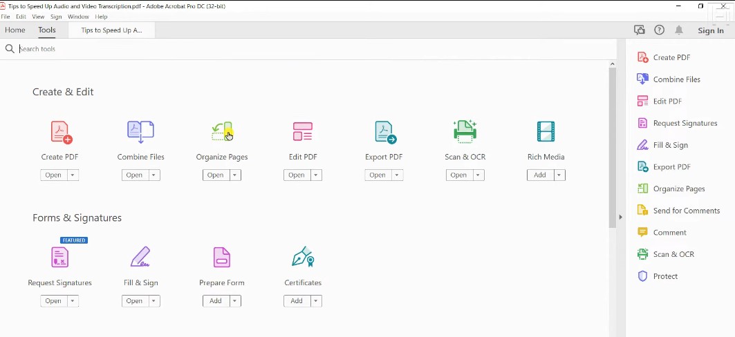 organize pages option adobe