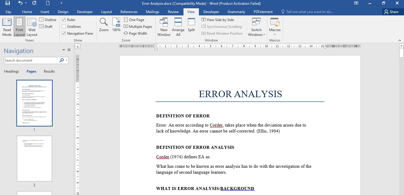 navigation pane ms word