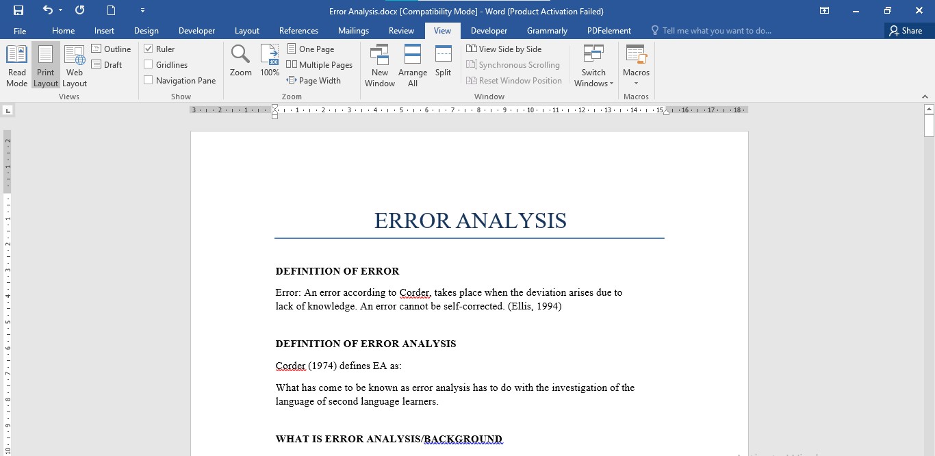 access view tab ms word
